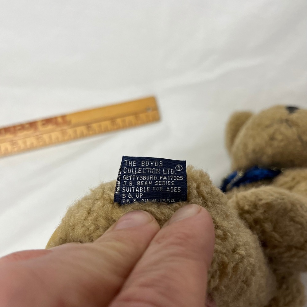 Boyds Bear J.B. Bean Series Tan Plush Teddy Bear Blue Bow Tie Vintage 1985-1995 - Picture 3 of 7